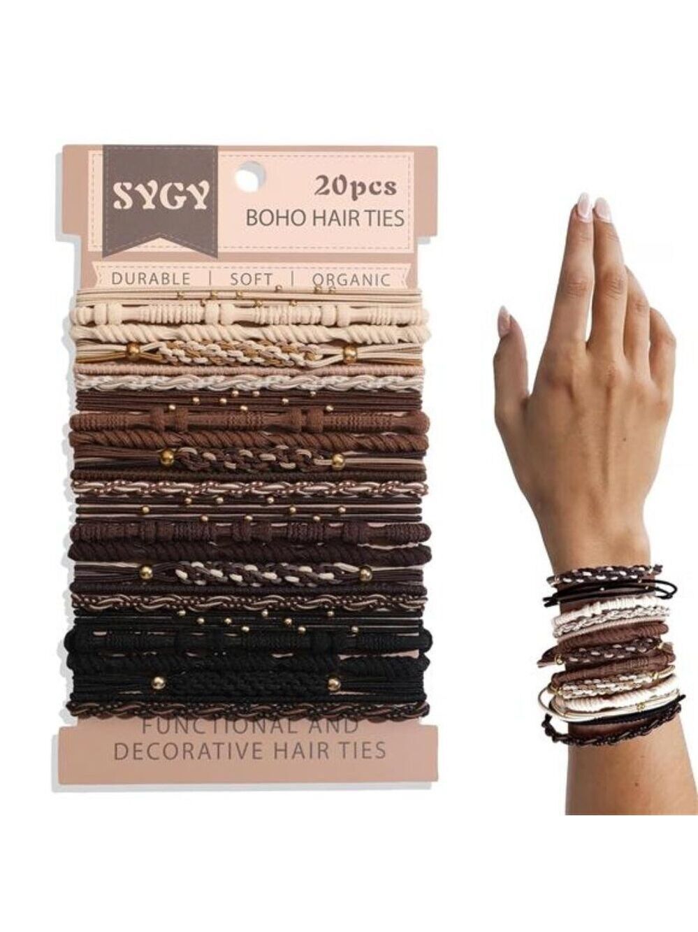 Boho hair ties set neutral elastic ponytail holders no damage thick thin hair